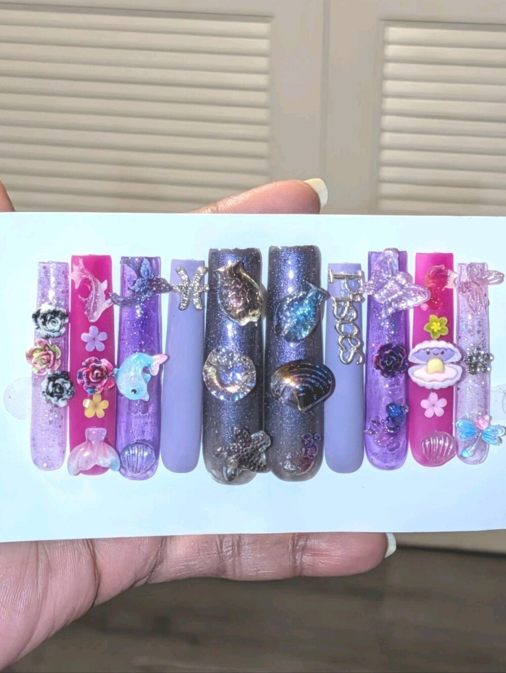 Hand crafted ladie's custom Pisces Girl 10pc xxxl acrylic press on nails